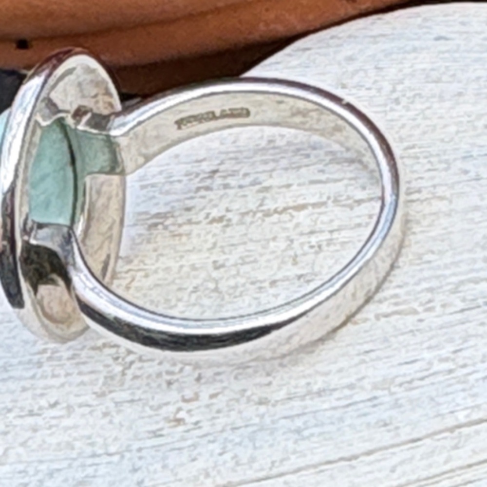 Sterling Silver Oval Larimar Ring Size 8 Modern Minimalist Cabochon Light Blue - Picture 3 of 11